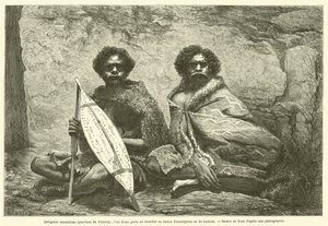 Australian Natives (Province of Victoria); One of Them Carries a Shield Made of Eucalyptus or Banksia Bark (engraving) by French School