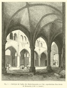 Interior of the Holy Innocents church in 1786; reproduction of a drawing by Desmachy, Coll A Lenoir