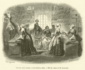 Interior of a Shop in the Eighteenth Century (engraving) by French School