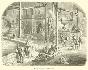 Interior of a Brewery (engraving) by French School