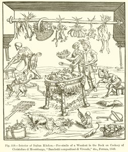 Interior of Italian Kitchen by French School