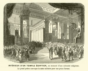 Interior of an Ancient Egyptian temple during a service