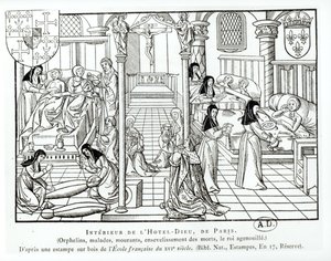 Interior of the Hotel Dieu hospital by French School