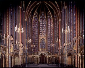 Internal view of the upper chapel of the holy chapel in Paris, France by French School