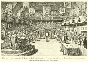 Interrogation of Louis XVI, December 26, 1792, in the Convention Hall, Former Manege, Facsimile of an Engraving of the Time