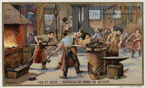 Iron and Steel. Interior of a Busy Smithy