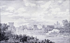 Italian countryside: the French army passed the river Mincio to Borghetto in 1796. Anonymous drawing. Paris, Louvre Museum