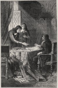 Jean Chapelain (1595-1674) French Poet and Literary Critic and Pierre Costar (1603-1660) Gave Jean Baptiste Colbert (1619-1683) a List of Writers Who Deserve to be Pensionaries by the King - Engraving in 