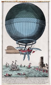 Jean Pierre Blanchard and John Jefferies arriving in Calais after crossing the English Channel in a Hot Air Balloon on 7th January by French School