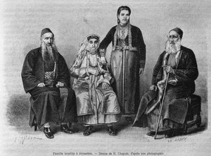 Jewish family of Jerusalem, from La Syrie daujourdhui. Voyages dans la Phenicie, le Liban et la Judee. 1875-1880 by Louis Charles Emile Lortet, 1884 by French School