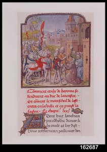 John of Gaunt being received by the citizens of Bayonne at the town gates, from Froissart