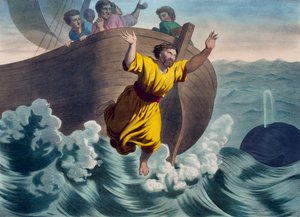 Jonah thrown into the sea, illustration from a catechism L