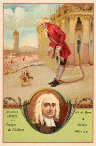 Jonathan Swift, Irish author, and a scene from his novel Gulliver
