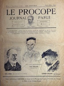 Journal du Procope, Parisian cafe, February 1895: portraits of French poets Paul Verlaine, Paul Arene and Laurent Tailhade