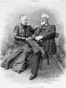 Jules Verne and his wife (engraving) by French School