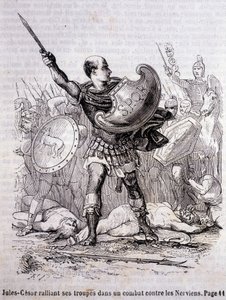 Julius Caesar rallies his troops in a fight against the Nerviens - in Histoire de France by L.-P. Anquetil by French School