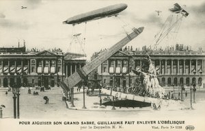 Kaiser Wilhelm II imagined removing the obelisk from Paris by Zeppelin by French School