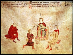 King Arthur on his Throne Surrounded by his Advisors, from the Roman de Meliadus