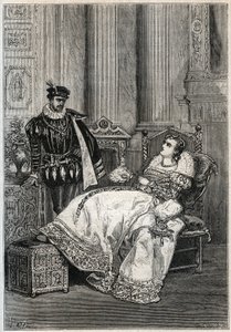 King Henry II (1519-1559) and Diane de Poitiers (1499-1566) - Henry II of France and Diane de Poitiers - engraving from 