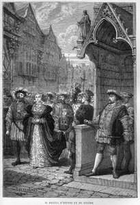 King Henry VIII Sees Anne of Cleves - engraving from 