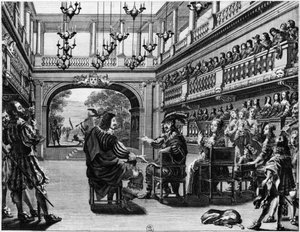 King Louis XIII (1601-43) and Queen Anne of Austria (1601-66) at the Production of Mirame in the Palais Cardinal, Paris, 1641 by French School