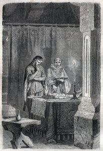 King of France Charles V the Wise consulted the soothers. Engraving in 