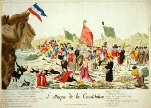 The Attack on the Constitution, pub. 1792 (hand-coloured engraving) by French School