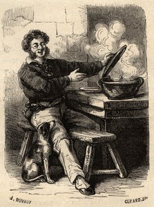 La bouillabaisse of the Marseillais sailor in the 19th century - engraving in PATRIE - DESCRIPTION PACUREQUIRESSE DE LA FRANCE EN 6 VOLUMES BY LUCIEN HUARD - end 19th century
