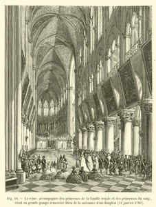 The Queen, Accompanied by the Princesses of the Royal Family and the Princesses of the Blood, Comes in Great Pomp to Thank God for the Birth of a Dauphin, January 21, 1782 by French School