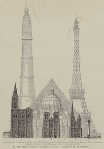 The Eiffel Tower compared to different monuments by French School