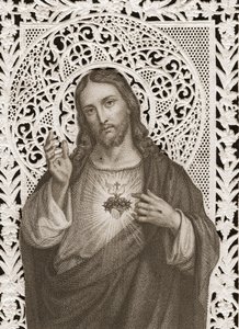 Lace Card Depicting The Sacred Heart of Jesus, 19th Century by French School