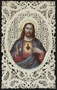 Lace Card Depicting The Sacred Heart of Jesus, 19th Century by French School