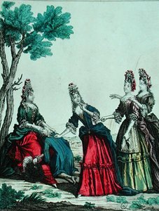 Ladies playing guessing game with a Gentleman by French School