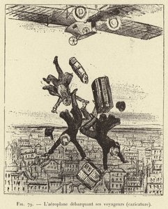 The Airplane Disembarking its Passengers (caricature) (engraving) by French School