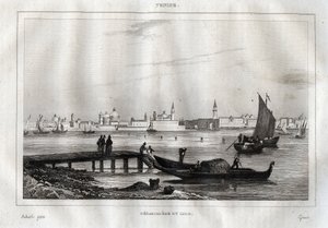 Landing Stage of Lido of Venice - Engraving from 