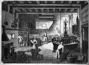 Large French industries in the 19th century: Drouot appliances for baking. Fournil de M. Courcier, rue Saint Maur in Paris. In 
