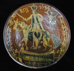 Large Round Dish Depicting Louis XIV on Horseback, 1688 by French School