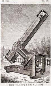Large silver mirror telescope (Léon Foucault system), equatorially mounted for the Marseille Observatory - in The Sky by Amédée Guillemin, Hachette, Paris