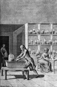 Lavoisier in His Laboratory at the Arsenal, Demonstrating an Experiment on Respiration, 18th Century by French School