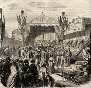 Laying of the first stone of the new Louvre on July 25 by French School