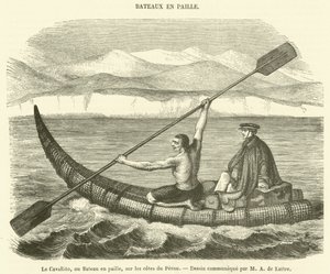 The Cavallito, or Straw Boat, on the Coasts of Peru (engraving) by French School