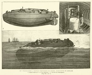 The Peacemaker, New Submarine Torpedo Boat, Tested in America (engraving) by French School