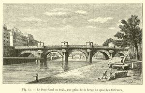 The Pont-Neuf in 1845, view taken from the bank of the Quai des Orfèvres by French School