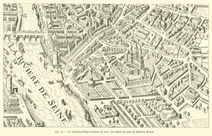 The Saint-Germain suburb in 1615, facsimile of the plan by Mathieu Merian by French School