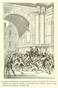 The Marquis de Pellepont trying to rescue the major of the Bastille, M de Losme-Salbray, from the hands of the people, is himself about to expire under the blows of an axe-wielding madman, July 14, 1789 by French School
