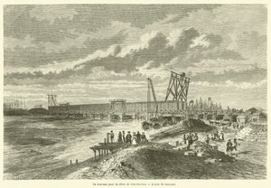 The New Rhine Bridge Under Construction (engraving) by French School