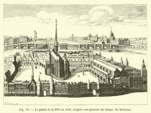 The Palace of the City in 1660, after an engraving of the time, by Boisseau by French School