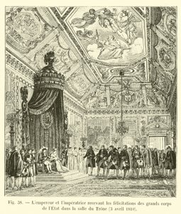 The Emperor and Empress Receiving Congratulations from the Great Bodies of the State in the Throne Room, April 3, 1810 by French School