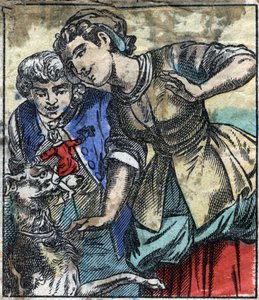 Lemuel Gulliver in the land of the giants of Brobdingnag. Illustration for "Gulliver