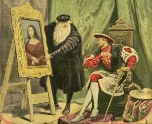 Leonardo da Vinci Presents His Painting La Mona Lisa to Francois I, Who Bought It for 4000 Gold Guilders in 1517. Engraving on the Cover of the Illustrated Supplement of the Petiure Journal No. 1206, 28/12/1913 by French School